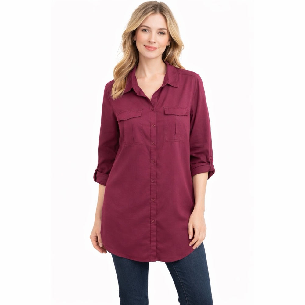 J. Jill Ramie Button Down Tunic - Eggplant Purple